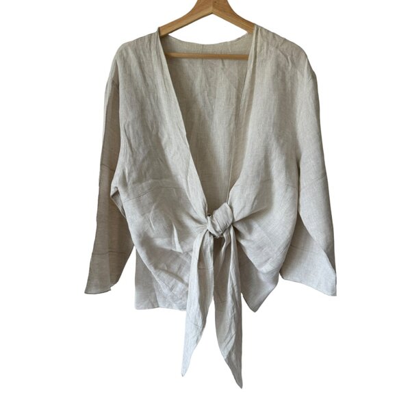 Match Point Beige LinenTie Front Cardigan Lightweight Neutral Lagenlook Casual - Picture 1 of 15